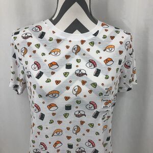 Modern Lux Sushi Emoji All Over Wasabi T-shirt White Short Sleeve Small NWT